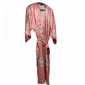 Silky Floral Pink Kimono Robe with Belt